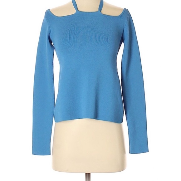Rosie Assoulin NWT Tie Neck Knit Top Cornflower Blue - Picture 10 of 11